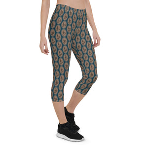 Capri Leggings AJBeneficial Print on Blue Green