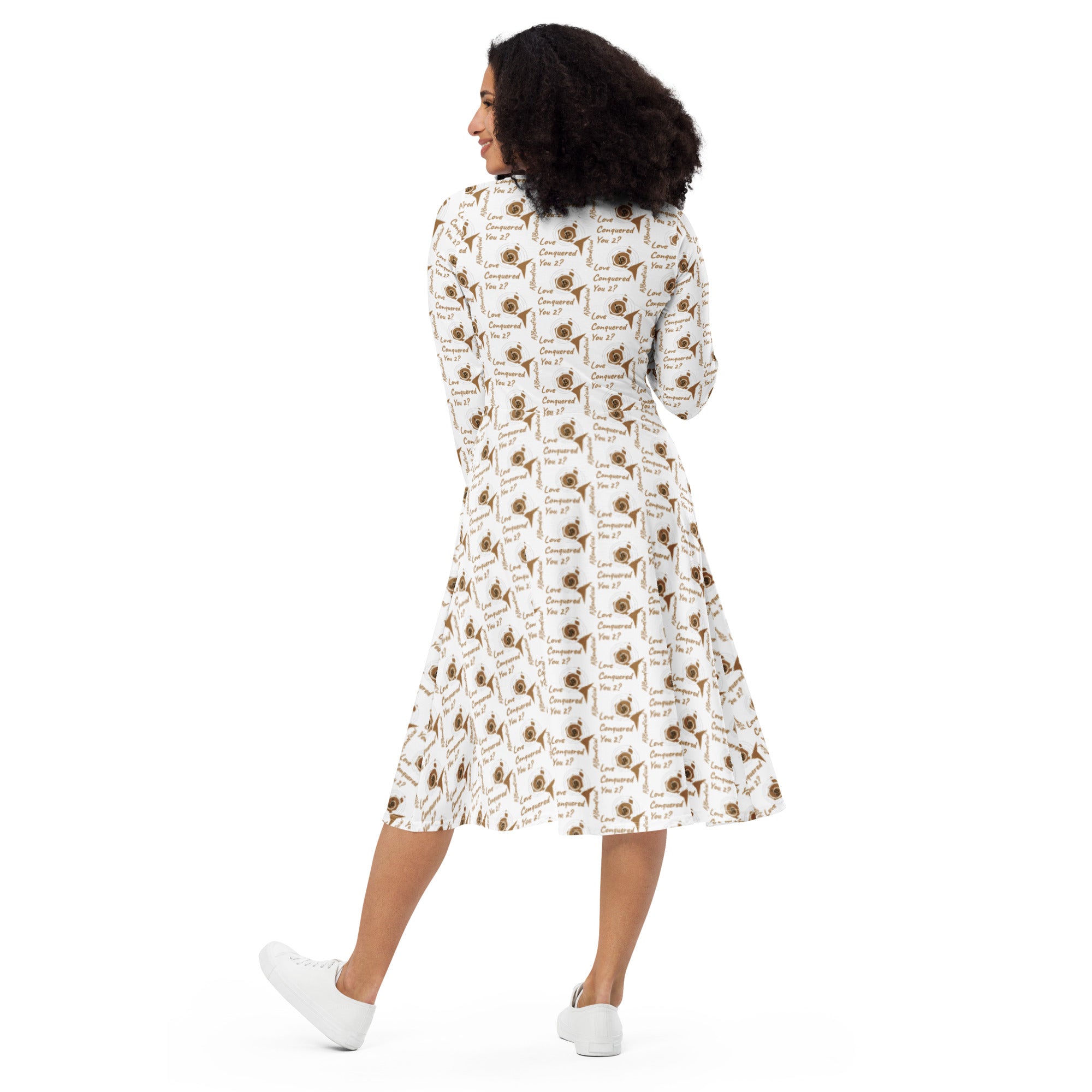 Long sleeve midi dress AJBeneficial Love Conquers on White