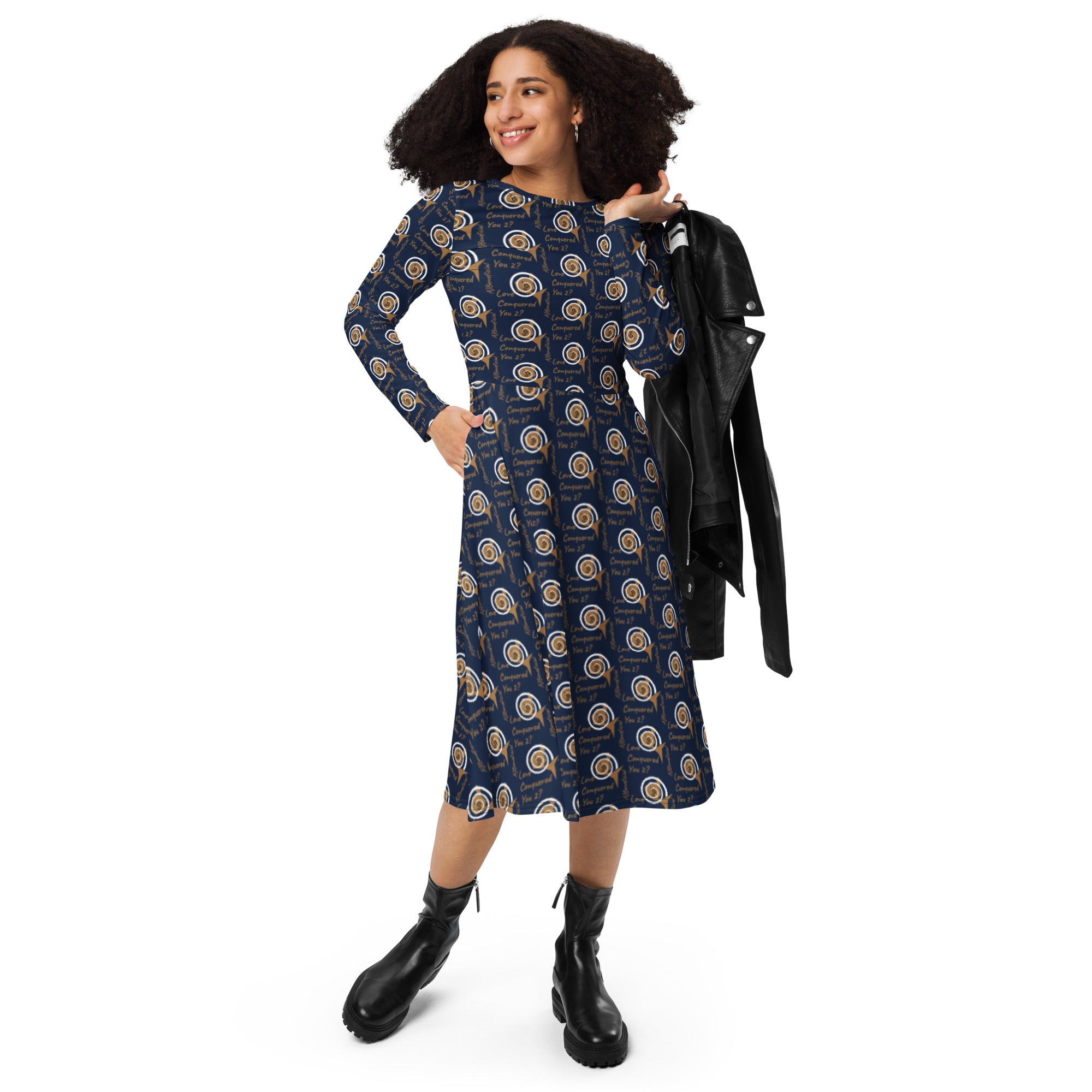 Long sleeve midi dress AJBeneficial Love Conquers on Blue