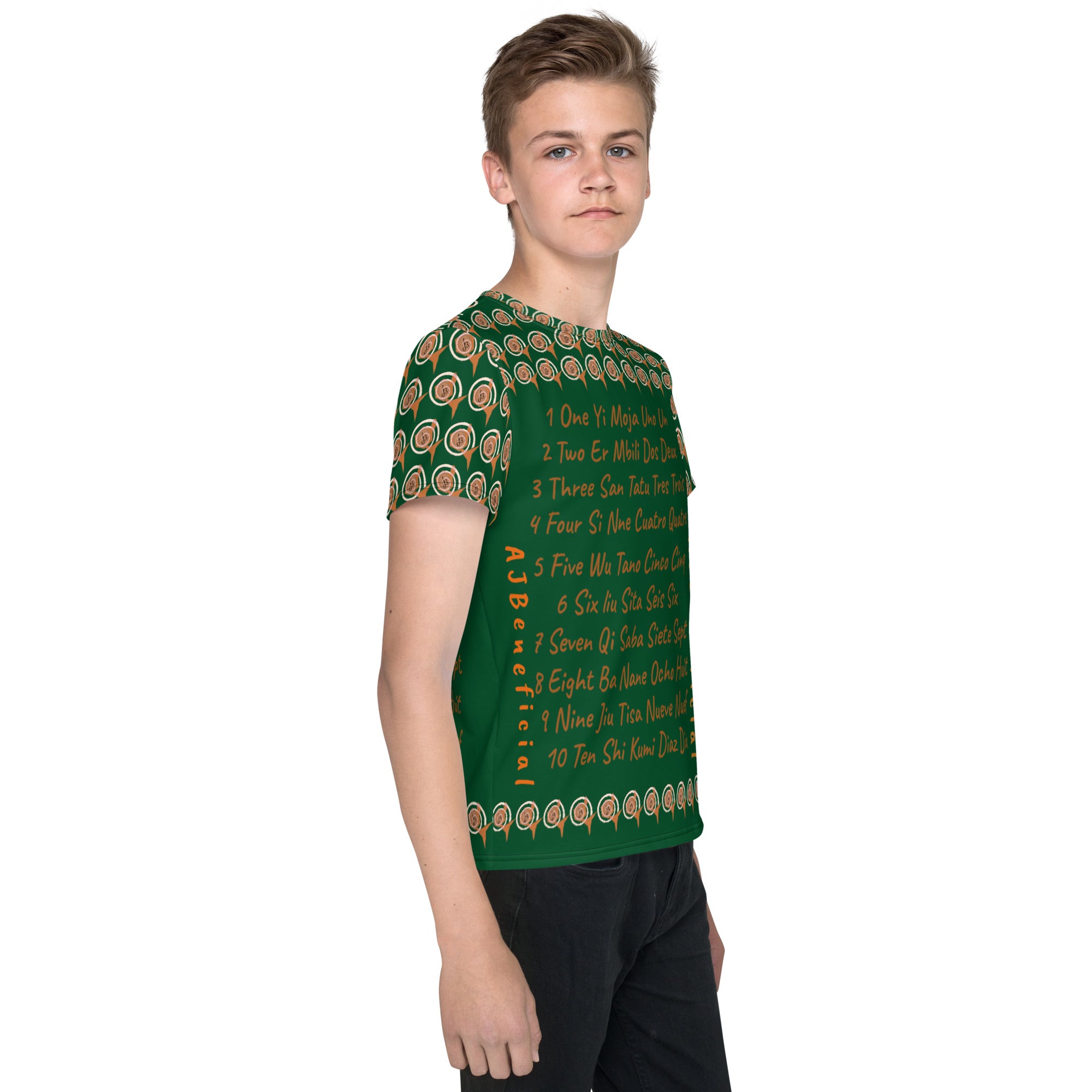 Youth crew neck t-shirt AJBeneficial Whirl in Dark Green