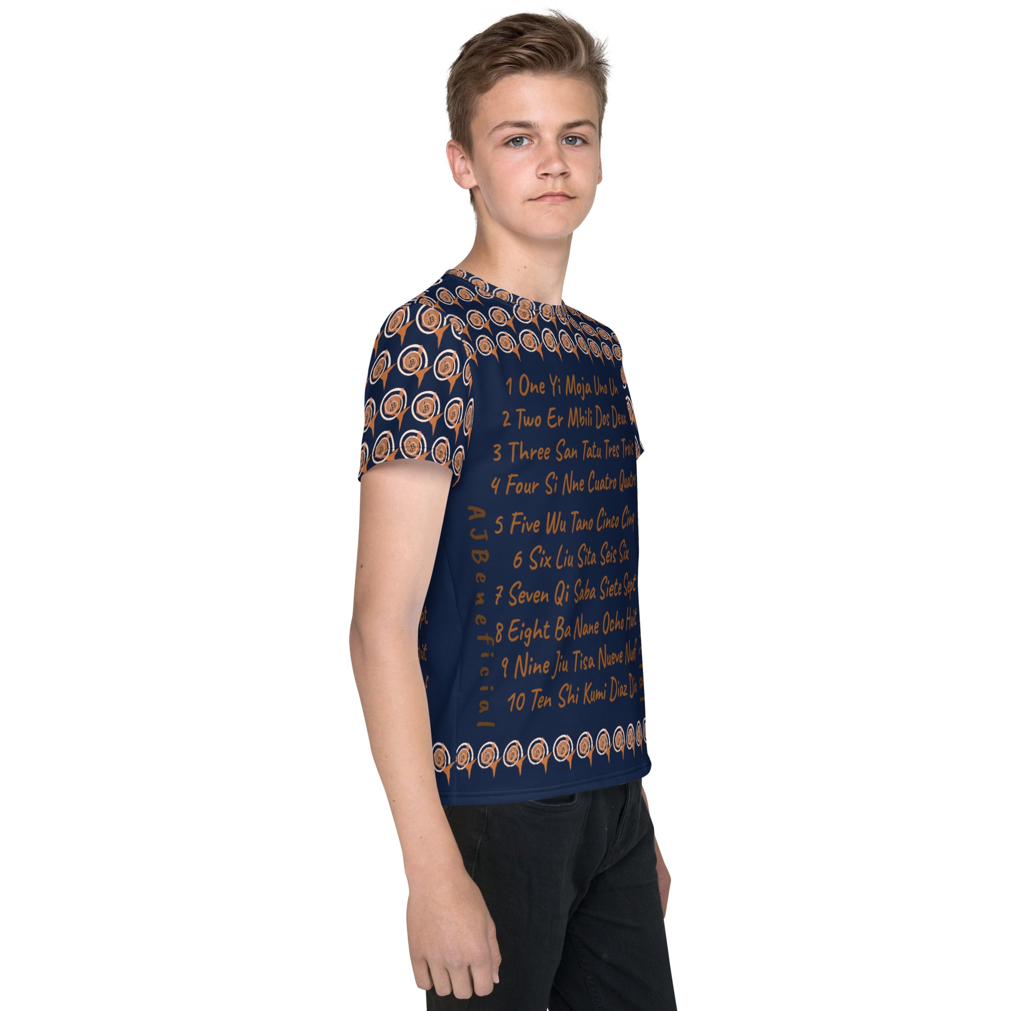 Youth crew neck t-shirt AJBeneficial Whirl in Dark Blue