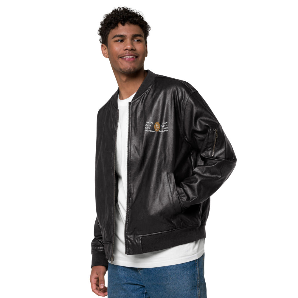 AJBeneficial Goals Faux Leather Bomber Jacket