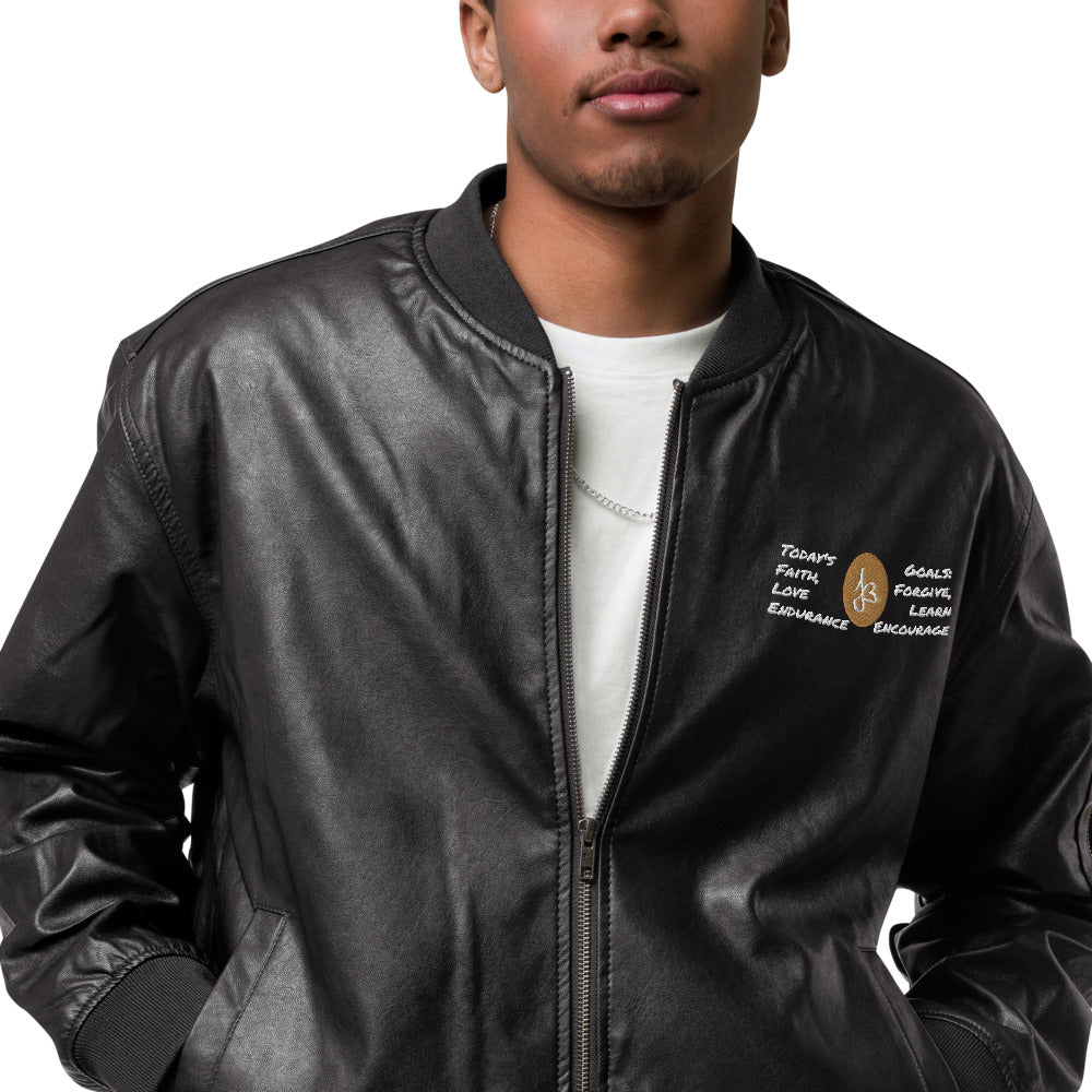 AJBeneficial Goals Faux Leather Bomber Jacket