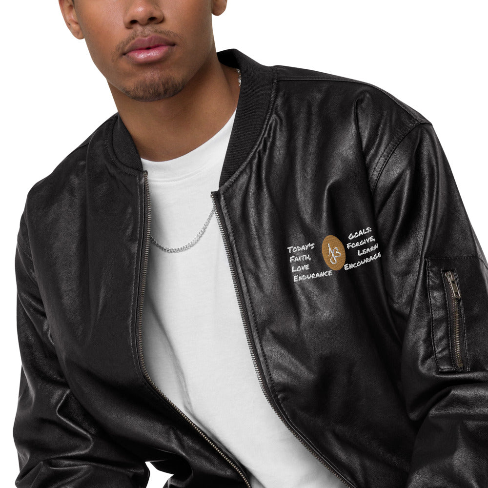 AJBeneficial Goals Faux Leather Bomber Jacket