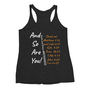 Women's Racerback Tank AJBeneficial Wonderfully Made with Script