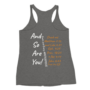 Women's Racerback Tank AJBeneficial Wonderfully Made with Script